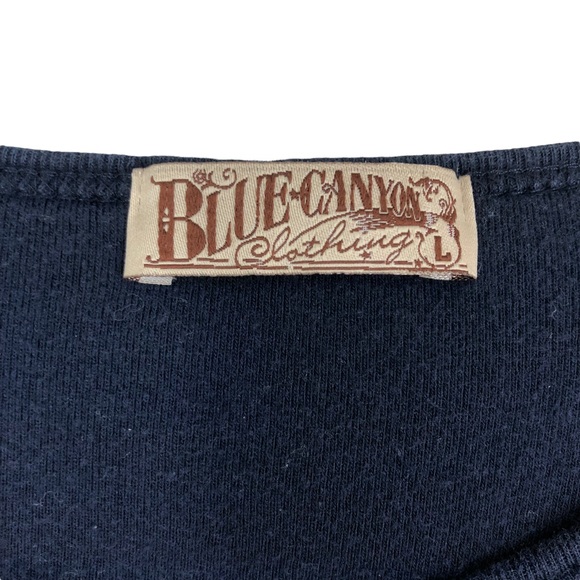 VTG Blue Canyon Handkerchief Style Top SZ L Navy Blue, Cap Sleeves, Rhinestones - Picture 5 of 8